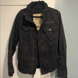 Hollister Men's Black Military Field Jacket with Chest Pockets